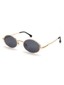 1 Pair Oval Small Frame Hollow Fashion Glasses, Vintage Elegant Versatile Women's Glasses, Suitable For Daily Wear, Street Photography, Vacation, Travel, Summer Beach, Outdoor Activities, Travel Beach Accessories - Dark Grey - View 4