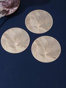6/4 piezas Manteles individuales redondos de 15 pulgadas de PVC dorado, posavasos de 4 pulgadas, gruesos y brillantes, lavables, fáciles de limpiar, antideslizantes, resistentes al calor, adecuados para decoración de mesa de fiesta, boda y celebración - Dorado - Ver 9