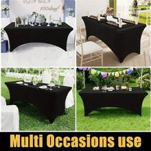 1 pieza Mantel rectangular de poliéster, material de tela elástica, ajuste apretado y resistente a las arrugas, lavable a mano y a máquina, adecuado para boda, cumpleaños, feria comercial y decoración de eventos, mantel de banquete de unicolor - Multicolor - Ver 4