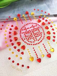 1 Sheet Bold Red & Gold Heart & Circular Rhinestone DIY Face Gems Self-Adhesive Face Jewels For Carnival Parades Latin Parties & Vibrant Makeup Looks Reusable Shiny Face Rhinestones For Women & Festive DIY Beauty Lovers,Rhinestone Face Sticker - Multicolor - View 6