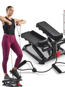 S u nn y H ea lth & F itne ss Mini Steppers Avanzados para Hacer Ejercicio en Casa, Máquina de Ejercicios para Escaleras con Bandas de Resistencia, Stepper Inteligente Opcional con Conexión a la APP SunnyFit - Gris - Ver 7