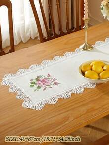 Taplak Meja Polos dari Poliester Linen dengan Bordir Bunga Mawar Merah Muda, Pinggiran Renda Rajutan Bergelombang Berbentuk Kipas Empat Sisi, Dekorasi Botani Vintage untuk Meja Makan, Meja Teh, Pernikahan, Rumah Pertanian, Dapur - MultiWarna - View 10