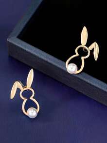 一对可爱的卡通兔子耳环，设计独特，简约高端，时尚百搭。 - 金色 - 查看 4
