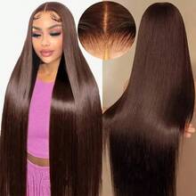 13x4 Full Frontal Real HD Lace Wig Invisible 5x5 HD Lace Closure Wigs 200% Density Glueless Wig #4 Brown Pre Plucked Bleached Knots Straight Blended Hair Wigs Wear And Go For Women 28 Inch Pre Plucked HD Lace Frontal Wig With Baby Hair Wig - Brown - View 5
