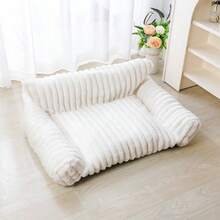 1pc LANGXINGCS Pet Bed, Soft & Cozy Rabbit Fur Cat Sofa, Striped Elegant Dog Bed, Non-Slip Bottom With Zipper Removable Cat Bed, Suitable For Medium/Small Cats And Small Dogs - Multicolor - View 8