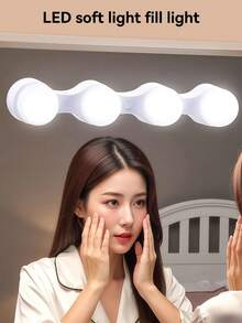 4pcs LED Soft Light Lamp, Suction Cup Design, Powered By USB Or Battery, 360° Adjustable Makeup Light, Ideal For Daily Makeup - one-size - View 4