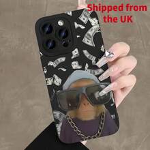 Monkey Pattern Phone Case, Cute Monkey Design Phone Protective Cover, Phone Accessory Compatible With IPhone 11 12 13 14 15 16 Pro Max, Casing - Black - View 1