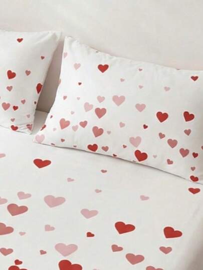 仅含1件床笠，情人节爱心图案床笠，床垫保护套，床罩，床单，舒适家纺，防皱，透气舒适，适用于各种尺寸的床，适合家庭和学生宿舍使用，卧室装饰，床上用品，蓬松床上用品，女士礼物，不含枕头和枕套，可机洗，通过Oeko-Tex认证