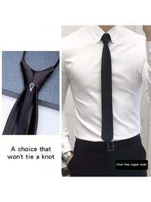 1pc Solid Color Lightweight Business Casual Woven Fabric Necktie, Suitable For All Seasons - Black - View 2