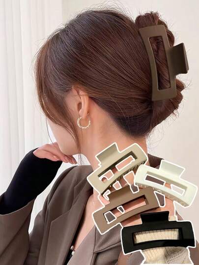 10 piezas/4 piezas/1 pieza Pinzas para el cabello de plástico ligero cuadradas de 10,5 cm, de moda versátiles, elegantes y minimalistas de unicolor, adecuadas para salidas diarias, fiestas de alta gama, viajes, vacaciones en la playa, coletas, moños, lavarse la cara, maquillaje, accesorios