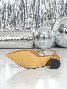 镶钻尖头粗跟优雅礼服鞋，适合宴会和派对，时尚百搭的镂空高跟鞋。红色高跟鞋、黑色高跟鞋、闪亮时尚派对高跟鞋。 - 卡其色 - 查看 7