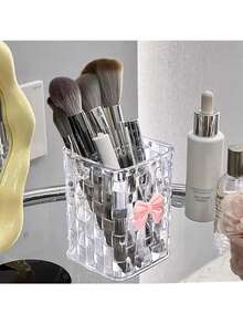 Transparent Acrylic Desktop Pen Holder, Makeup Brush Storage Cup With Bow Tie, Student Teacher's Day Gift Office Desktop Organizer - Multicolor - View 5
