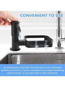 1 set inbyggd tvålpump för diskbänk, diskbänkmonterad tvålpump med bra sugförmåga, 39-tums förlängningsrör direkt anslutet till tvålbehållaren, undvik frekvent påfyllning (svart)