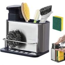 ¡RecomendadoDispensador Jabón Cocina,Dispensador de Jabón Líquido para Cocina con Porta Esponja y Accesorios para Fregadero,Jabonera Cocina con Guarda Estropajos Fregadero¡Top de Temporada - Gris - Ver 1