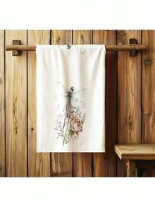 2pcs Watercolor Dragonfly Kitchen Towel And Dishcloth Set, Insect Decor Kitchen Towel, Floral Hand Towel, Wild Flower Dish Cloth, Suitable For Bathroom And Kitchen - White - View 3