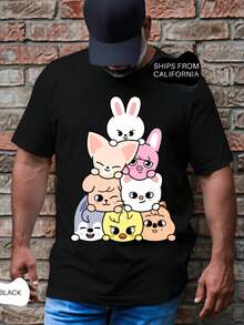 Novelty Adult Cotton Short-Sleeve T-Shirt With Kpop Group SKZ - Breathable Loose Fit Casual Summer Tee For Outdoor Activities - 黑色 - 查看 2