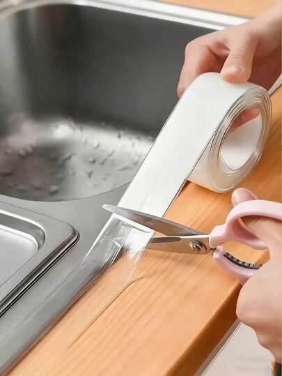 1pc Mildew-Resistant Transparent Silicone Sealing Strip, Waterproof PVC Caulk Tape, Suitable For Kitchen And Bathroom Gaps, Countertops, Stoves, Sinks And Toilets, Easy To Use And Cut, Suitable For Halloween/Christmas Decoration