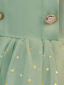 Young Girls' Square Neck Long Sleeve Foil Mesh Satin Elegant Ball Gown Dress, Suitable For Formal Dinner, Runway, Evening Party, Excluding Headband - Green - View 8
