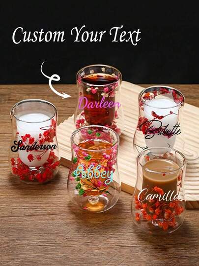 1pc Personalized Floral Glass Mug Botanical Drinkware Set With Custom Name Text Coffee Mug Tea Mug,Personalized Drinkware,Custom,Personalized,Unique,Ideal Gifts For Him,Ideal Gifts For Her,Boyfriend,Dad,Girlfriend,Mom,Family,Friends,Tea Room,Home,Garden,Office,For Anniversaries,For Valentine's Day,For Mother's Day,For Birthdays,For Father's Day,For Graduation,For Weddings,For Housewarming,Multi-Functional,Durable,Ornamental,Reusable,Exquisite,Stylish,High-Quality,Colorful,Modern