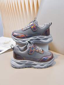 儿童网面透气运动鞋，厚底跑步鞋，男女童款，春秋季 - 灰色 - 查看 2