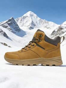 男士徒步靴，秋冬季户外运动鞋，保暖高帮男士雪地靴，登山靴，户外徒步露营探险靴，防滑耐穿，黄色系带男靴，大码男鞋 39-48