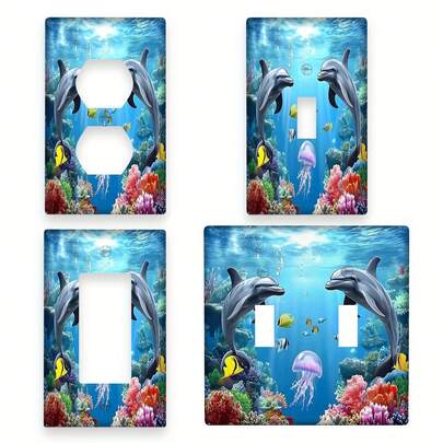 1pc Dolphin Home Decorative Light Switch Plate Cover, Underwater Theme, 1Gang/2Gang, No Battery, Easy To Clean, Ocean Life Wall Plate For Kitchen Bathroom Bedroom