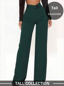 女士纯色休闲优雅直筒裤，适合日常穿着、办公室通勤、约会、度假、派对等场合，春季必备。 - 墨綠色 - 查看 8