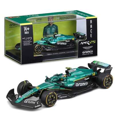 Burago 1/43 Scale Aston Martin Aramco F1 Team AMR23 AMR25 2025 #14 Fernando Alonso Alloy Diecast F1 Race Car Model, Holiday Birthday Collection Gift