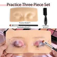 1pc Silicone Eyebrow Tattoo Practice Pad + 2pcs Makeup Brushes And Cleaning Brush Set - Multicolor - View 5