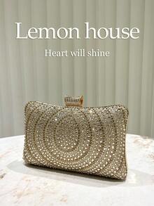 1 chiếc ví cầm tay dự tiệc sang trọng dành cho nữ, đính đá lấp lánh, có dây đeo vai tháo rời, thích hợp cho các dịp trang trọng như đám cưới, tiệc tùng, dạ hội. - Vàng - Xem 5