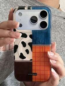 奢华可爱奶牛纹格子拼接磁吸手机壳，兼容 17 Pro Max、17 Pro、16、13、14、15、11、12 Pro Max、16、15、14 Plus、13 Pro、17 Air，时尚艺术格子无线充电软壳保护套 - 拼接 - 查看 1