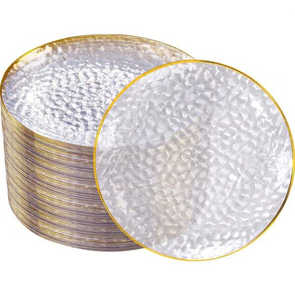 1 Set Of 25pcs Transparent Polka Dot Gold Rim Round Cake & Dessert Trays, Including (7.5 Inch/10.25 Inch Side Trays) And High-Quality Fruit Salad Tray, Reusable And Easy To Clean. Ideal For Weddings, Valentine's Day, Birthdays And Holiday Parties