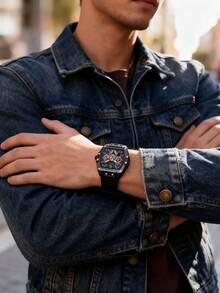 Guess 1件男士多功能手表 - 硅胶表带，黑色圆筒形表盘，运动风格男士手表，适合商务和日常佩戴，是送给他的理想礼物 GW0203G8 - GW0203G8 - 查看 5