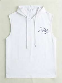 男士无袖印花连帽背心，休闲运动时尚夏季款，1件装 - 白色 - 查看 2