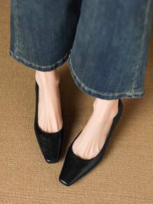 法式方头浅口细跟高跟鞋，简约高端通勤女鞋，优雅真皮高跟鞋，春秋季 - 黑色 - 查看 4