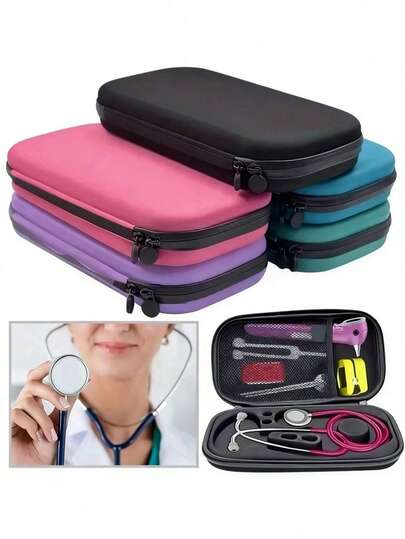 1pc Portable Medical Kit First Aid Kit Storage Box, EVA Stethoscope Storage Box, With Handle, Hard Carrying Case, Stethoscope Cloth Box, Household Anti Fall EVA First Aid Kit, Hard Stethoscope Box