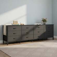 5 Drawer Dresser Bedroom, 39.4 Fabric Chest Of Drawers With Wooden Top, Storage Organizer Closet, Hallway & Living Room, Rustic Brown - 黑色 - 查看 12