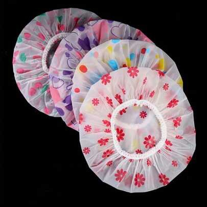 Bộ 5/3 mũ tắm chống thấm nước tái sử dụng, màu sắc và họa tiết ngẫu nhiên, mũ tắm dày dặn dành cho nữ, spa, salon tóc, phụ kiện phòng tắm.