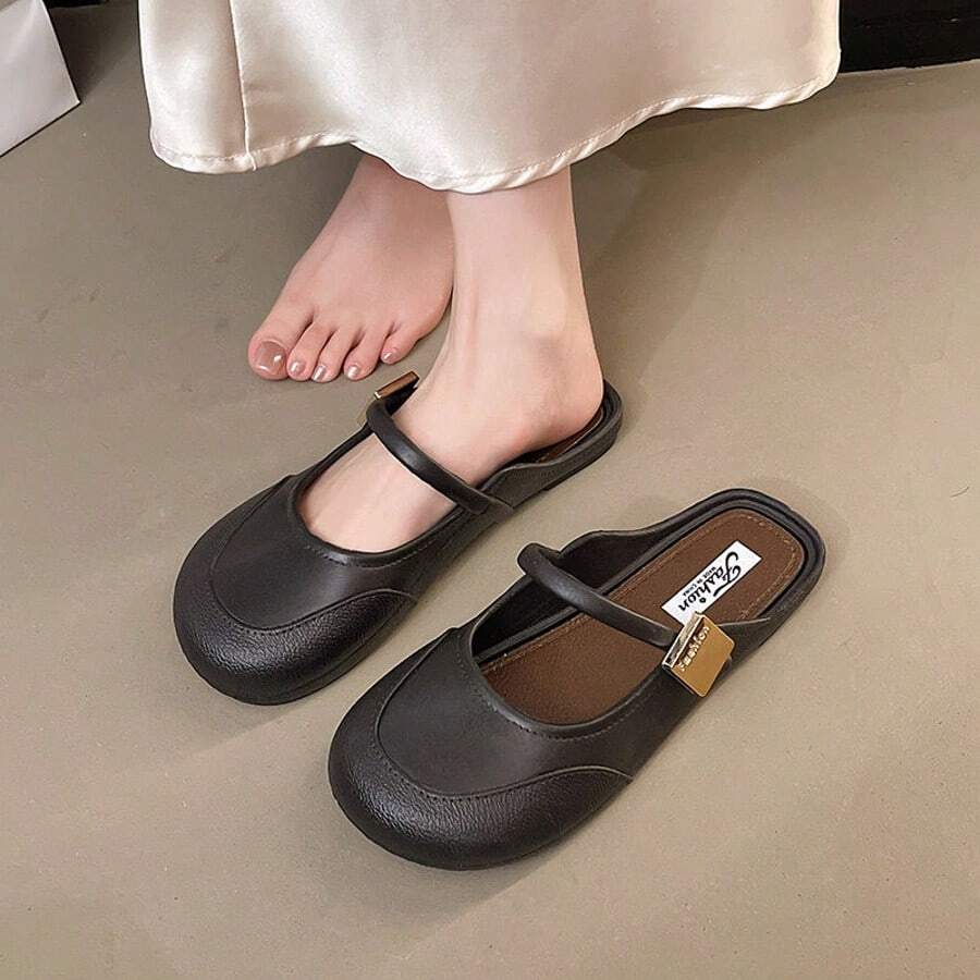 女士休闲百搭平底乐福鞋 - 黑色 - 查看 1