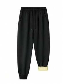 女士户外保暖加厚裤，秋冬季加厚保暖羊羔绒运动裤，抓绒材质 - 黑色 - 查看 2