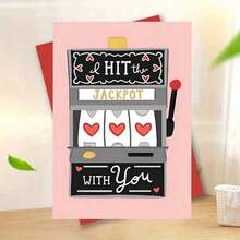1pc Funny Valentine's Day Card For Husband, "I Hit The Jackpot With You" Love Greeting Card From Wife, Cute Slot Machine Heart Design, High-Quality Paper With Envelope, 4.7*6.7 In - 玫瑰紅 - 查看 8