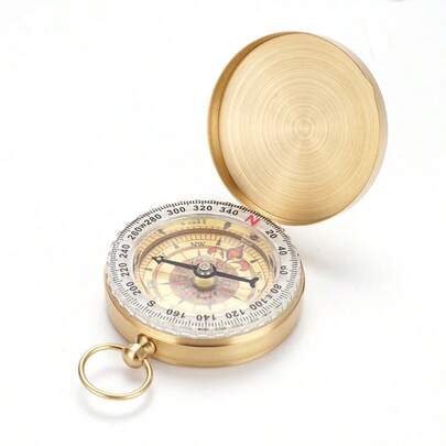 Durable Brass Glow-In-The-Dark Compass - Waterproof, Portable Mini Compass Suitable For Camping And Hiking, Pocket Watch Flip Cover Luminous Compass, Camping Accessories, Outdoor Navigation Tool, Retro Style, Portable, Suitable For Hiking, Exploration, Mountaineering, Fishing, Outdoor Activities, Travel Accessories, Survival Tools, Trekking Gear, Camping, Sports Accessories, Men's Gifts, Personalized Gifts