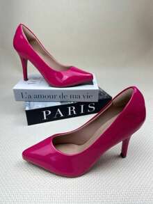 Women's Elegant Patent Leather Stiletto Heel Shoe (9.5 Cm) Comfortable, Available In Black, Pink, Red, Nude, Rose, And Blue. - 玫紅色 - 查看 3