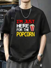 Genérico Camisetas y Bolsillo, Camisetass sarcástica con la Frase Estoy aquí por Las Palomitas Camiseta de manga corta de algodón de 220 g, impresión por una cara - Negro - Ver 1