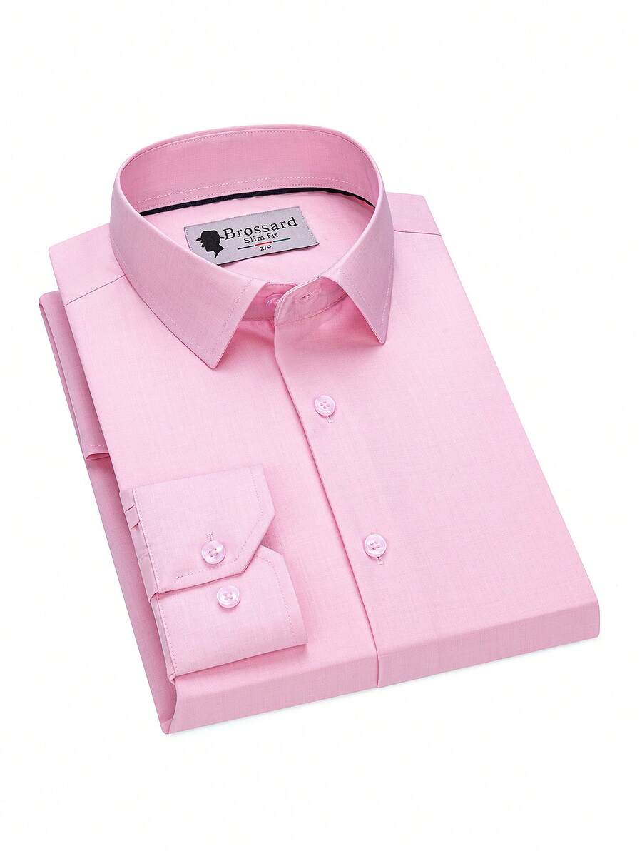 Men's Business Dress Shirts, 38% Bamboo Fiber, 62% Polyamide, Long-Sleeved, No-Iron, With A Slim Fit. Bamboo Fiber: Offers Good Moisture Absorption And Breathability, Is Comfortable To Wear And Naturally Antibacterial. It Is Wear-Resistant And Firm, Making The Shirt Less Prone To Deformation. - 淺粉色 - 查看 1