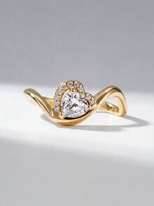 1pc Sparkling Pink Diamond Ring, Women's Jewelry, S925 Sterling Silver Inlaid Cubic Zirconia, Luxury & Exquisite Jewelry, Wedding Engagement Ring Gift - Gold - View 1