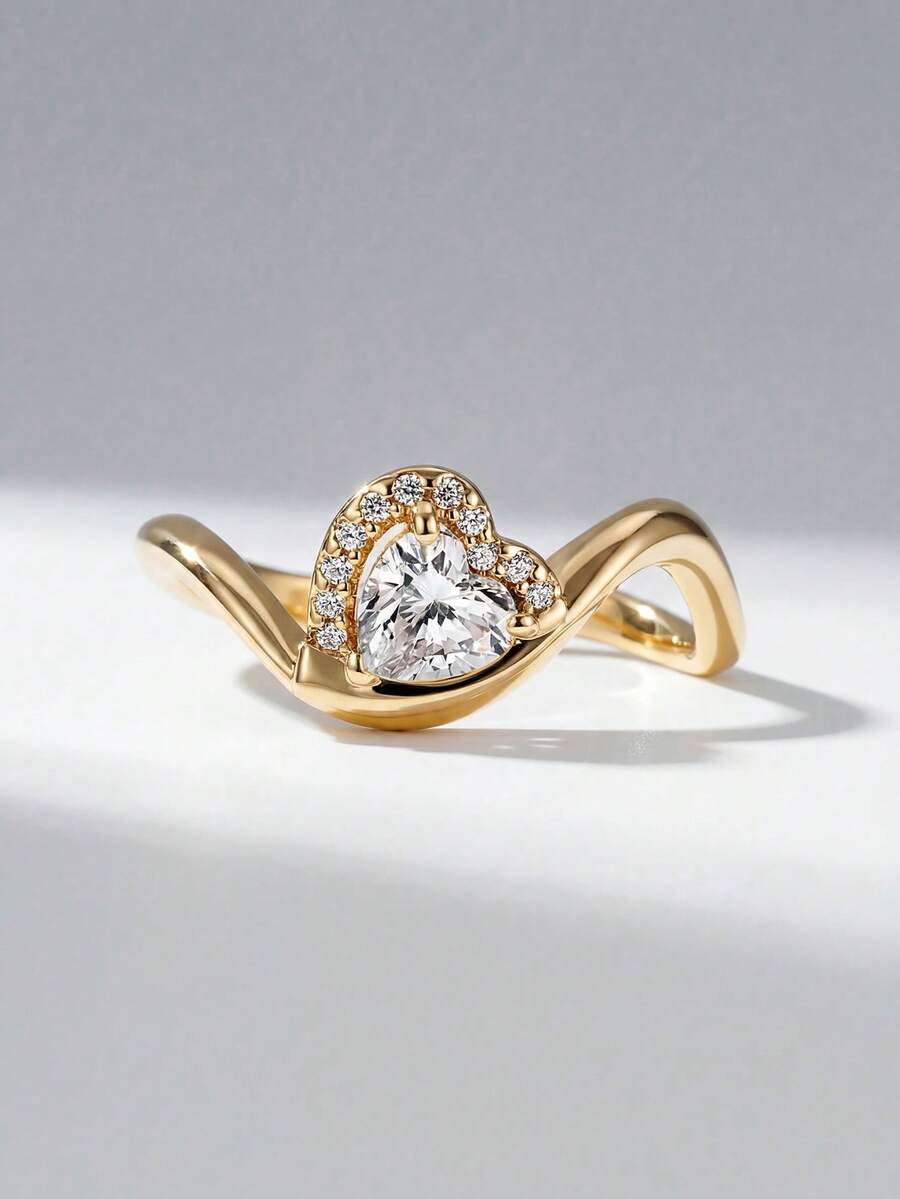 1pc Sparkling Pink Diamond Ring, Women's Jewelry, S925 Sterling Silver Inlaid Cubic Zirconia, Luxury & Exquisite Jewelry, Wedding Engagement Ring Gift - Gold - View 1