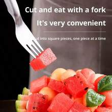 二合一不锈钢西瓜切片器兼叉子 - 便携式、防锈、双用途切割器，轻松切片和盛放 - 适用于家庭、餐厅、酒店 - 绝佳的万圣节/圣诞节礼物，西瓜主题产品 - 銀色 - 查看 5