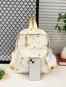 1pc's New Star-Patterned Backpack Is Casual, Simple, And Stylish. It Features A Zipper Design And Adjustable Shoulder Straps, Making It Suitable For Teenagers' Daily Outings And Travel. It Easily Holds Everyday Essentials, Is A Versatile Piece, And A Fashion Favorite, Suitable For Various Styles And Occasions. It Also Makes A Great Gift For Friends. Happy Ramadan! - Star Backpack - View 6