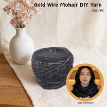 25g Gold Lurex Mohair DIY Yarn, Handmade Long Plush Fine Yarn For Scarf And Shawl